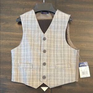 Arrow Men's Tan Plaid Vest, Brown Pants and Pink Dress Shirt